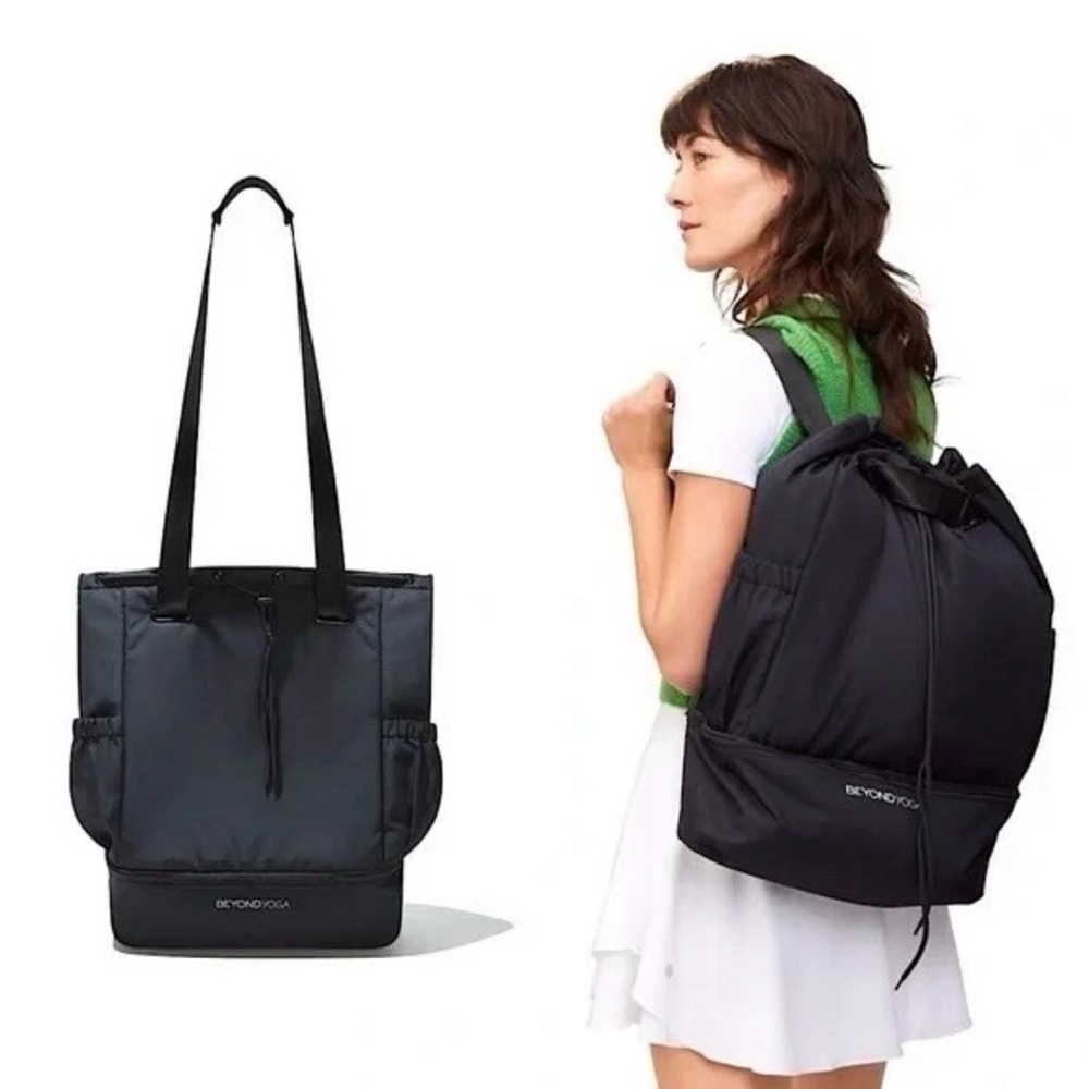 Beyond Yoga Convertible Gym Bag Black Backpack Tote Bag Travel Zipper Bottom